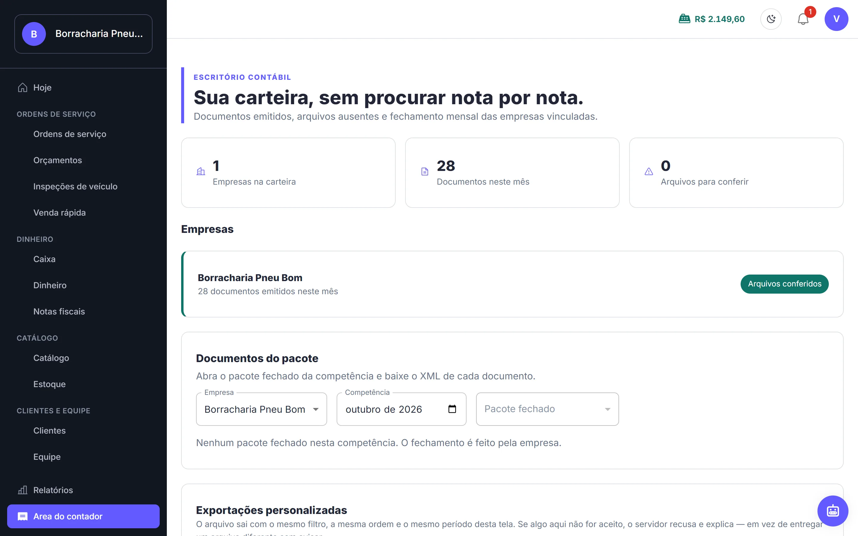A área do contador: as notas do mês de cada empresa, sem pedir nota por nota